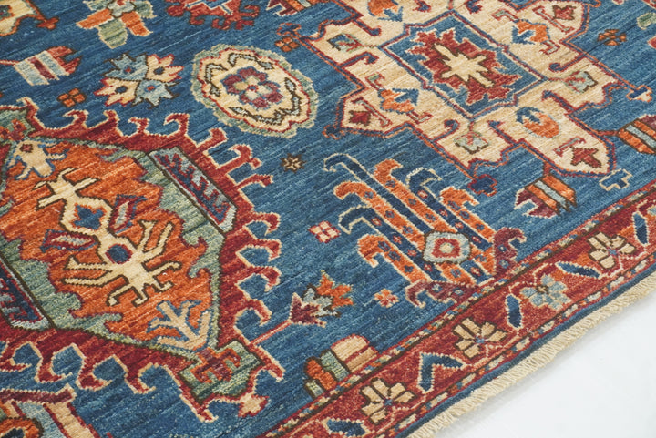4x6 Blue Karaja Afghan Hand-Knotted Wool Oriental Rug - Yildiz Rugs