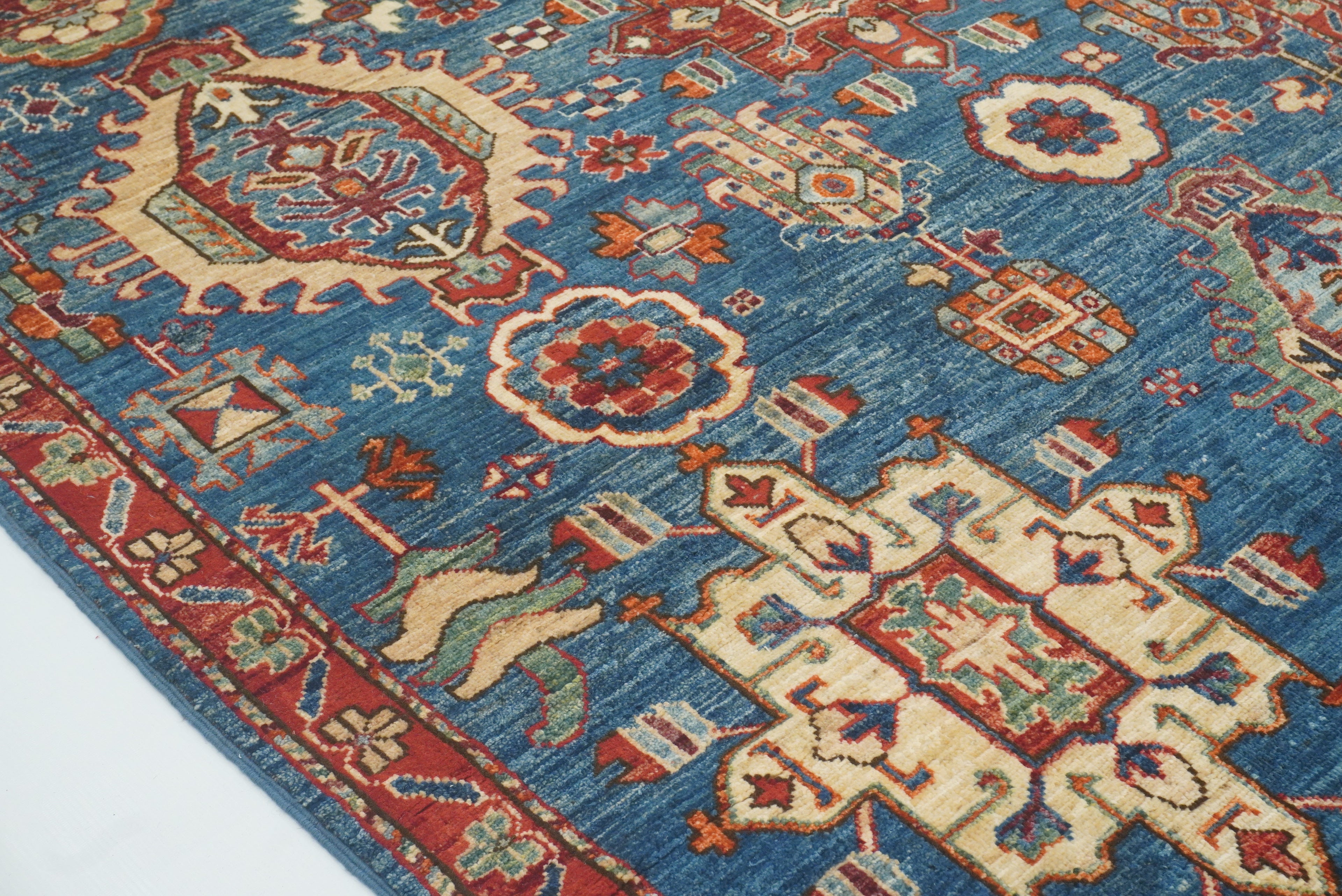 4x6 Blue Karaja Afghan Hand-Knotted Wool Oriental Rug - Yildiz Rugs