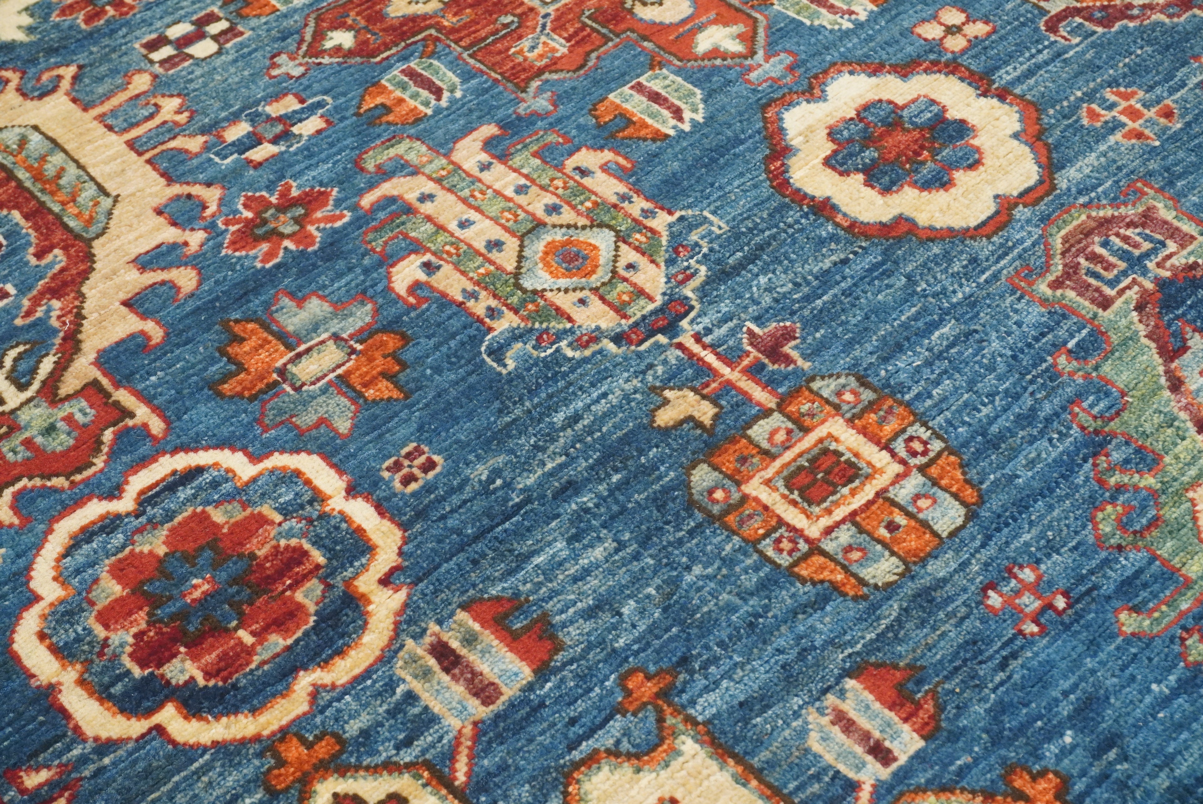4x6 Blue Karaja Afghan Hand-Knotted Wool Oriental Rug - Yildiz Rugs