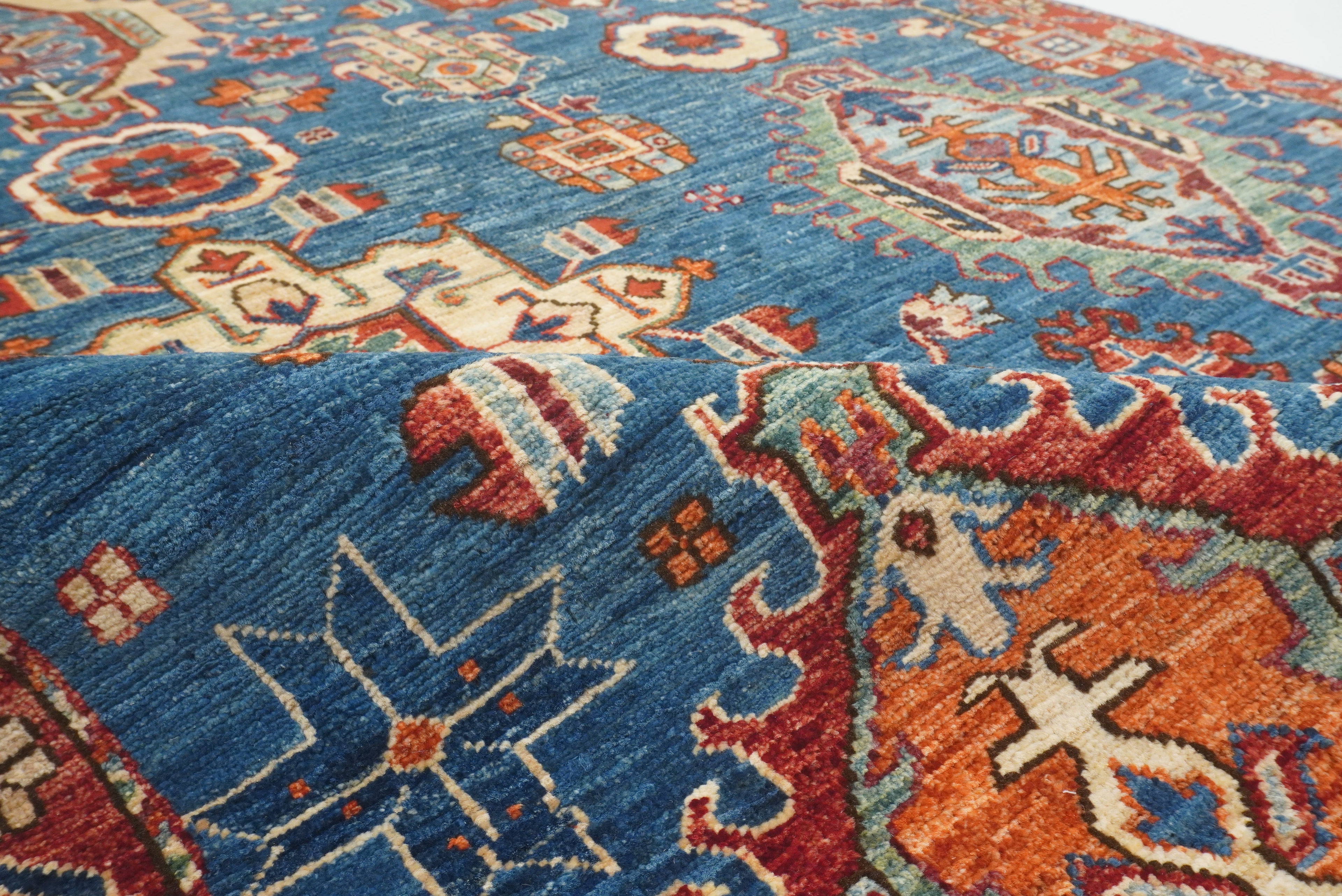 4x6 Blue Karaja Afghan Hand-Knotted Wool Oriental Rug - Yildiz Rugs