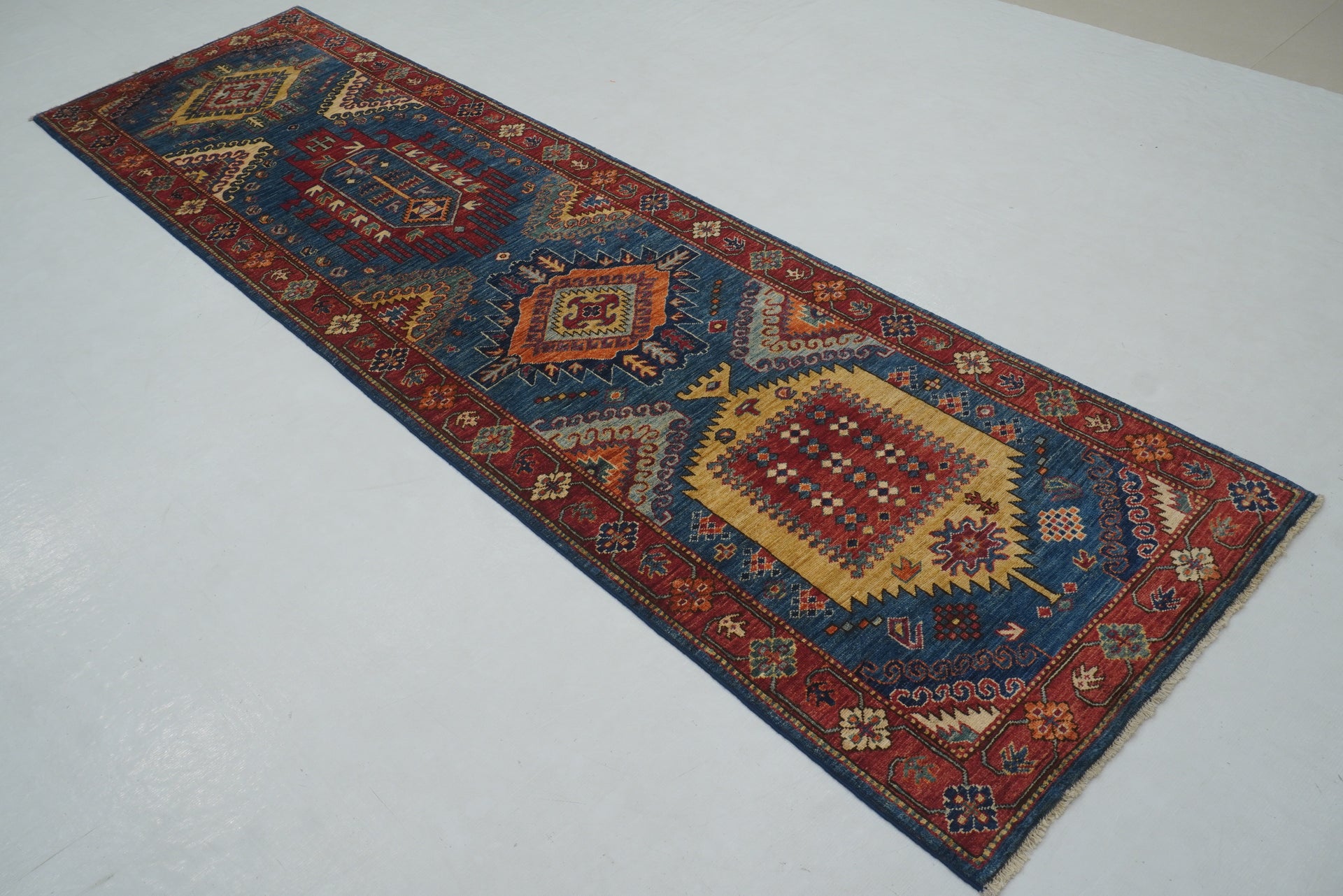 10 ft Blue Malayer Afghan hand knotted Oriental Runner Rug