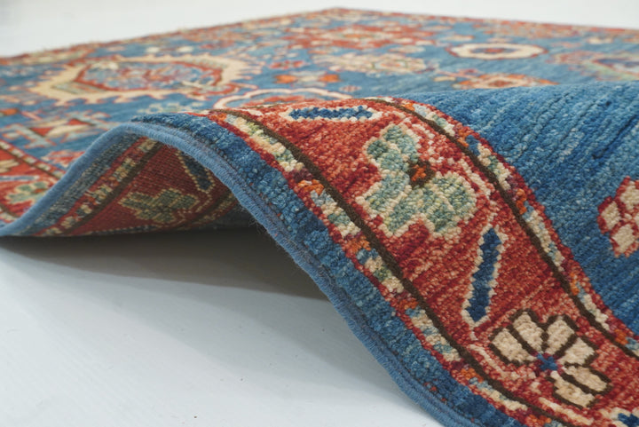 4x6 Blue Karaja Afghan Hand-Knotted Wool Oriental Rug - Yildiz Rugs