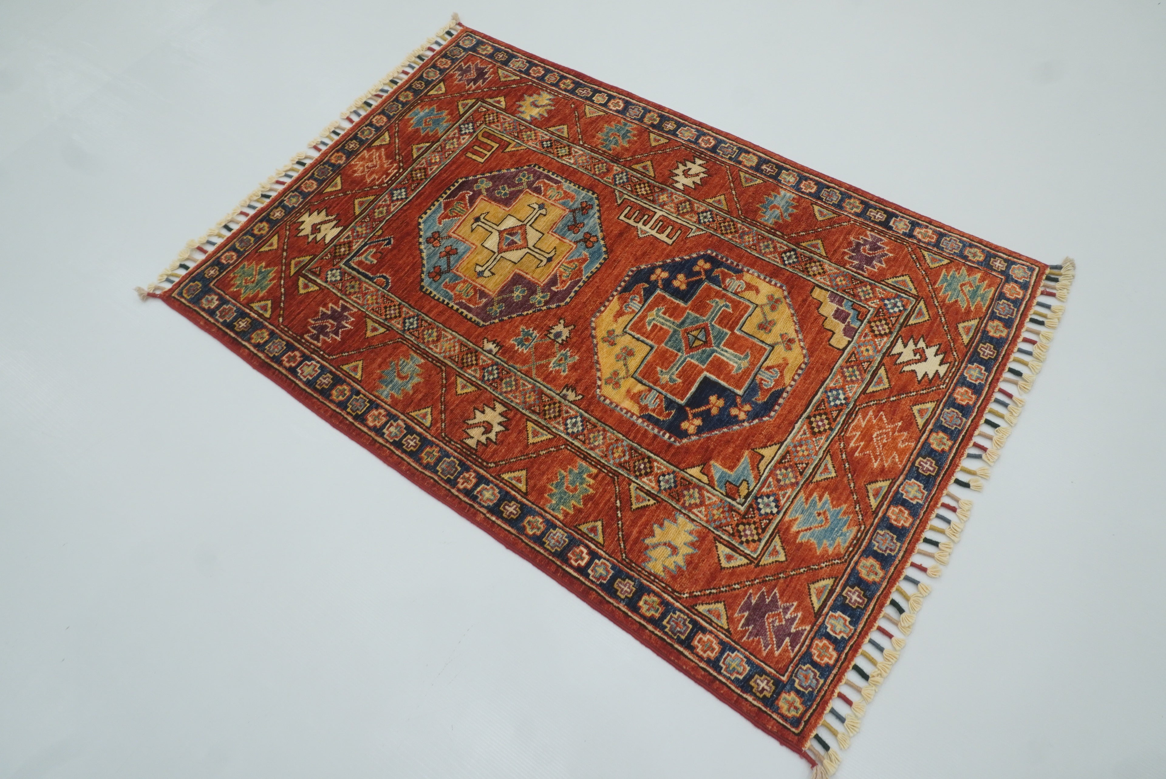 3x4 Red Ersari Hand Knotted Afghan Wool Oriental Rug - Yildiz Rugs
