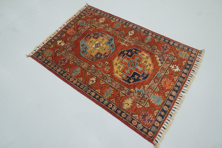 3x4 Red Ersari Hand Knotted Afghan Wool Oriental Rug - Yildiz Rugs
