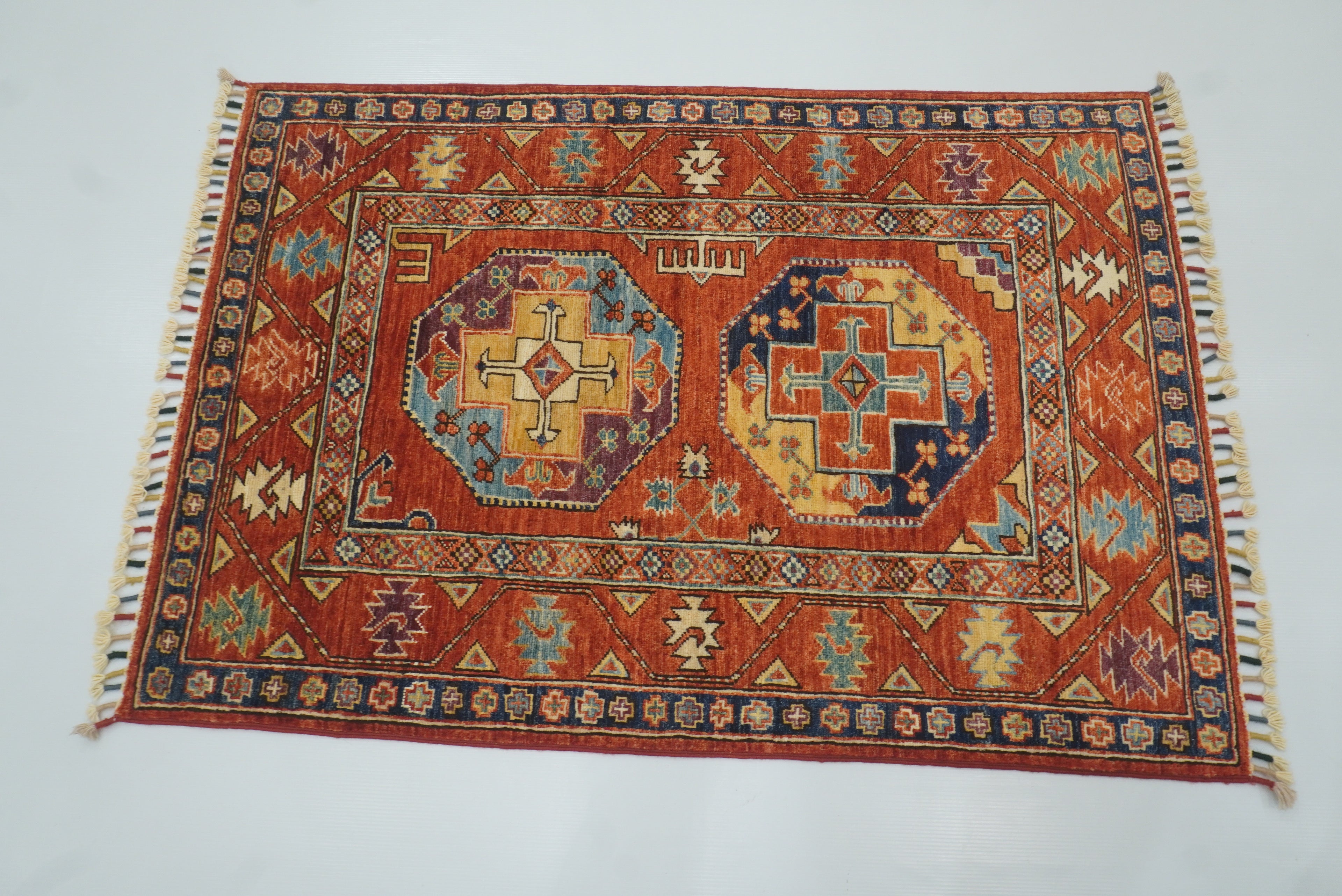 3x4 Red Ersari Hand Knotted Afghan Wool Oriental Rug - Yildiz Rugs