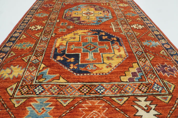 3x4 Red Ersari Hand Knotted Afghan Wool Oriental Rug - Yildiz Rugs