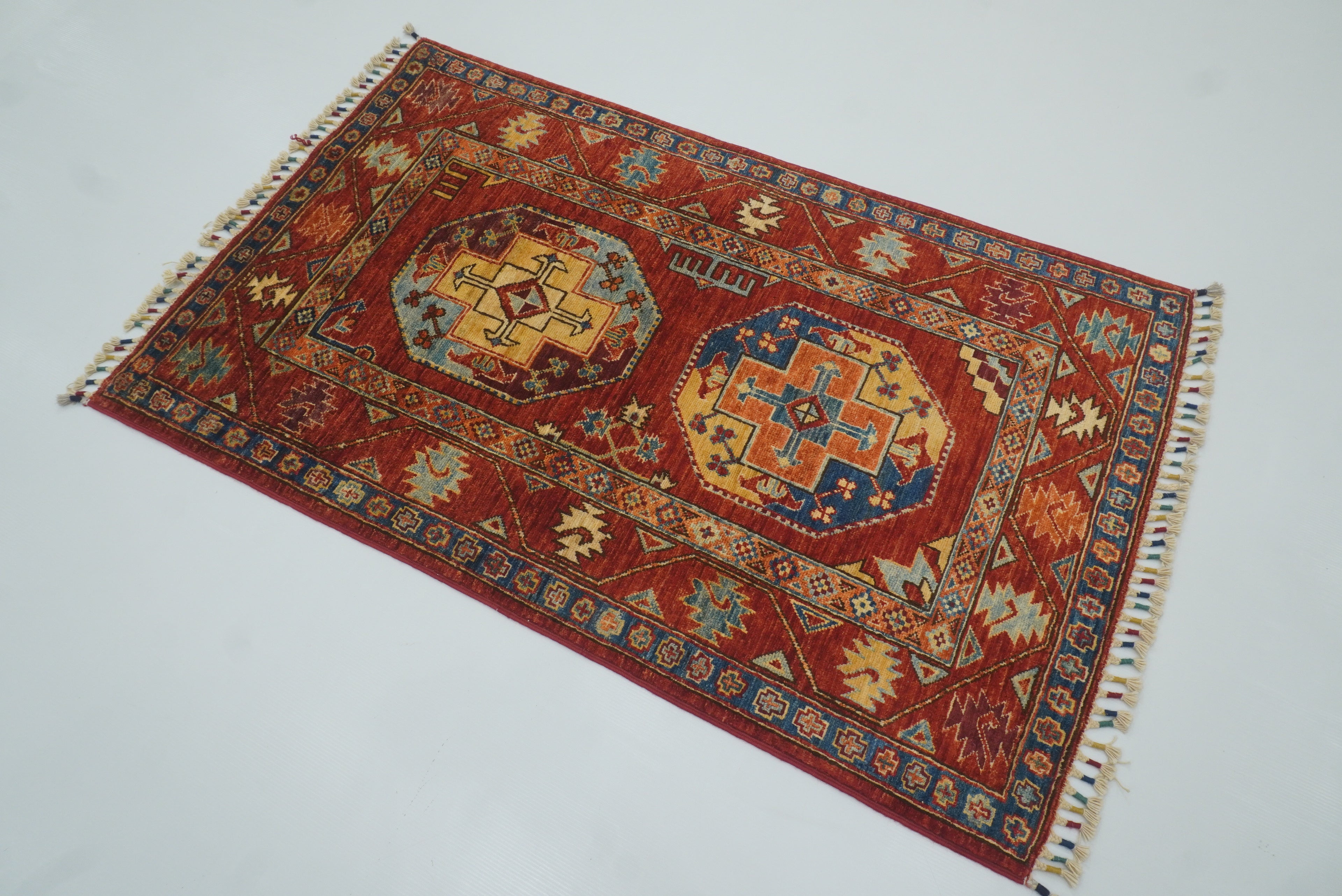 3x4 Red Ersari Hand Knotted Afghan Wool Oriental Rug - Yildiz Rugs