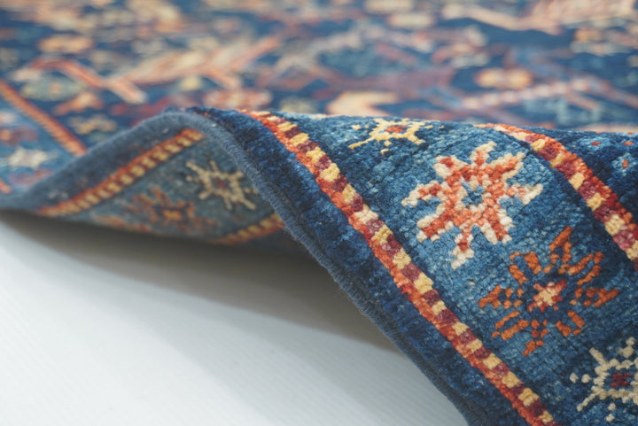 8 ft Navy Blue Gabbeh Afghan Hand-Knotted Animal Runner Rug - Yildiz Rugs
