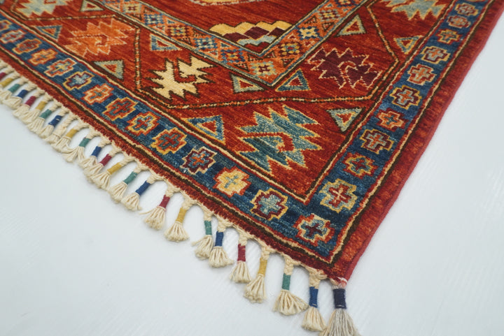 3x4 Red Ersari Hand Knotted Afghan Wool Oriental Rug - Yildiz Rugs