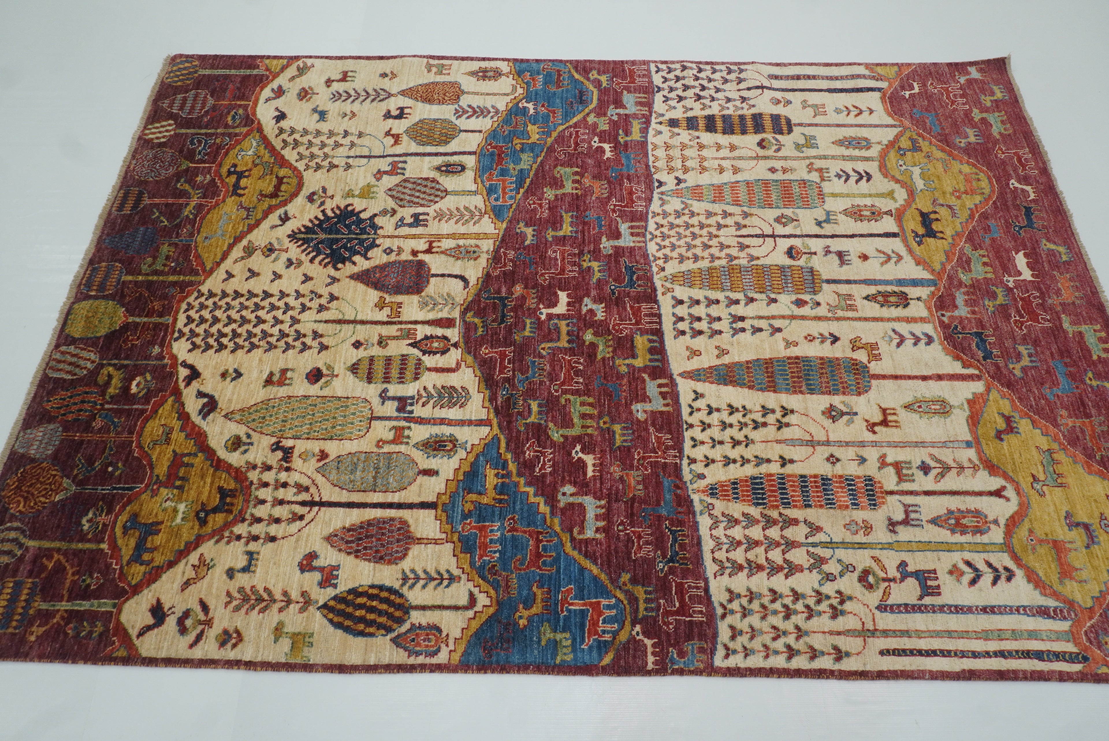 5'5"x8' Gabbeh Burgundy Hand-Knotted Afghan Wool Tree of Life Rug - Yildiz Rugs