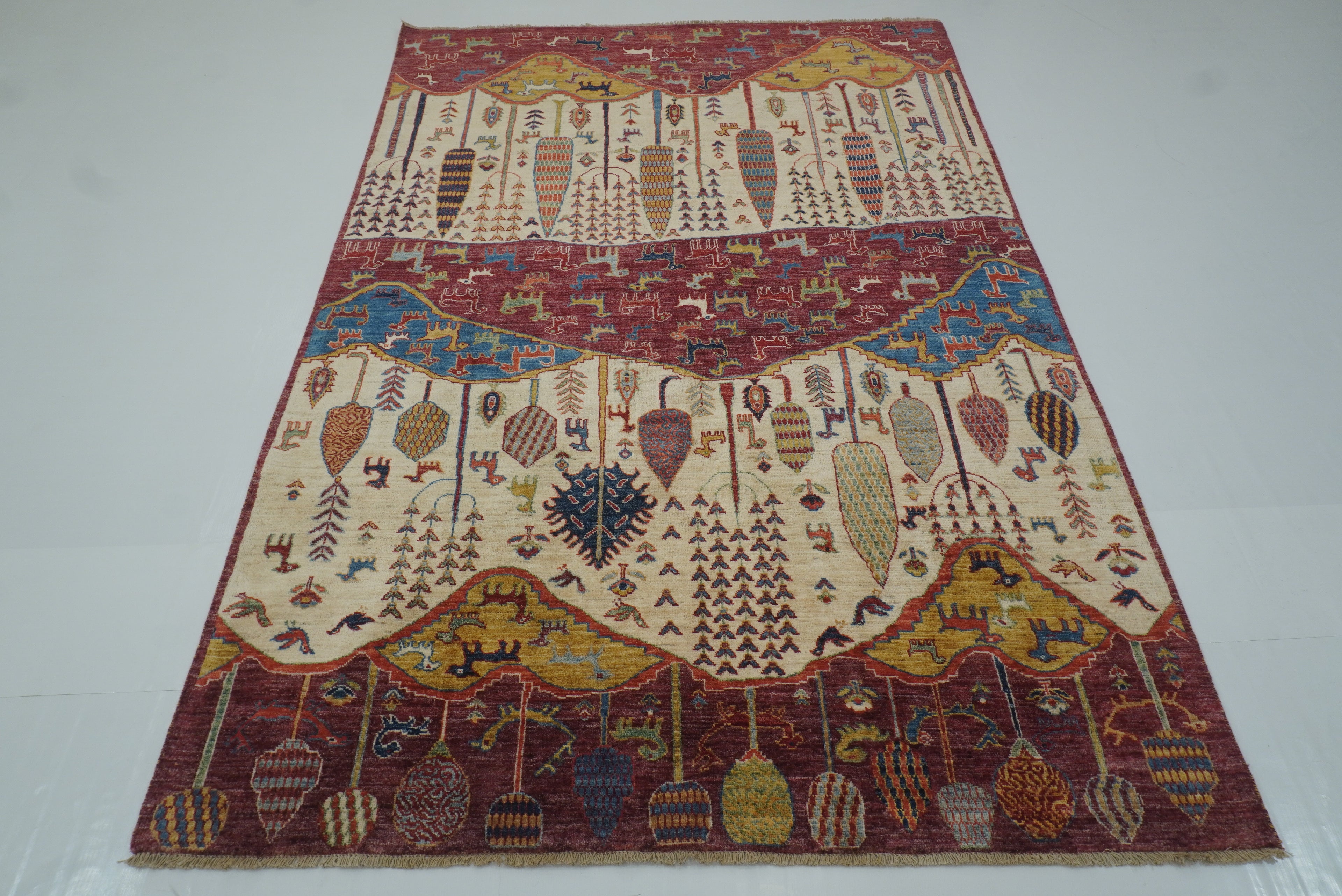 5'5"x8' Gabbeh Burgundy Hand-Knotted Afghan Wool Tree of Life Rug - Yildiz Rugs