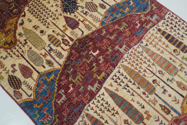 5'5"x8' Gabbeh Burgundy Hand-Knotted Afghan Wool Tree of Life Rug - Yildiz Rugs