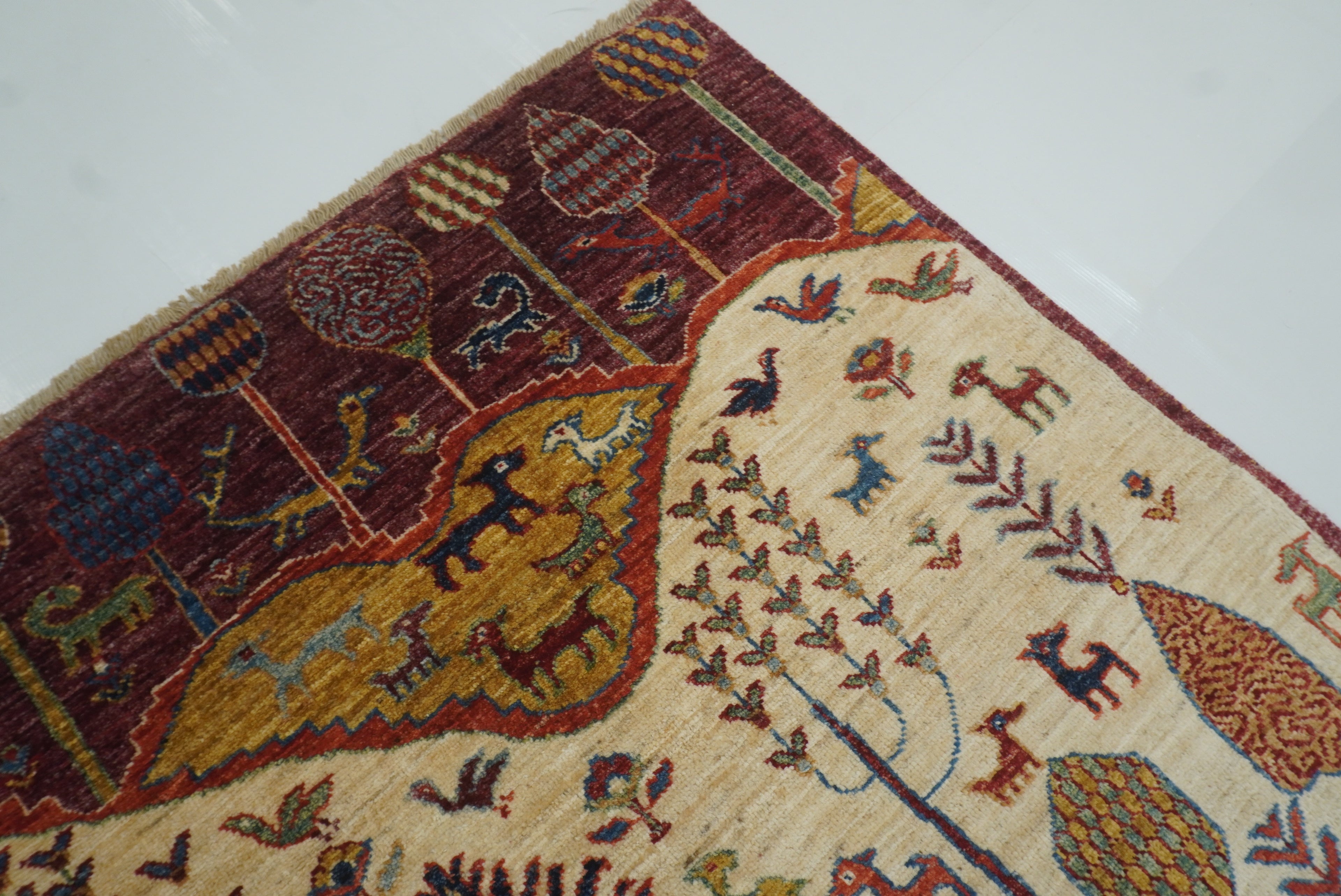 5'5"x8' Gabbeh Burgundy Hand-Knotted Afghan Wool Tree of Life Rug - Yildiz Rugs