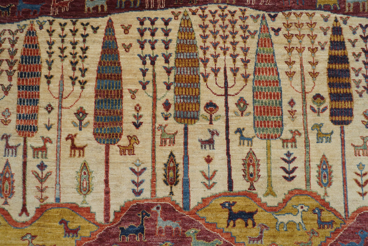 5'5"x8' Gabbeh Burgundy Hand-Knotted Afghan Wool Tree of Life Rug - Yildiz Rugs