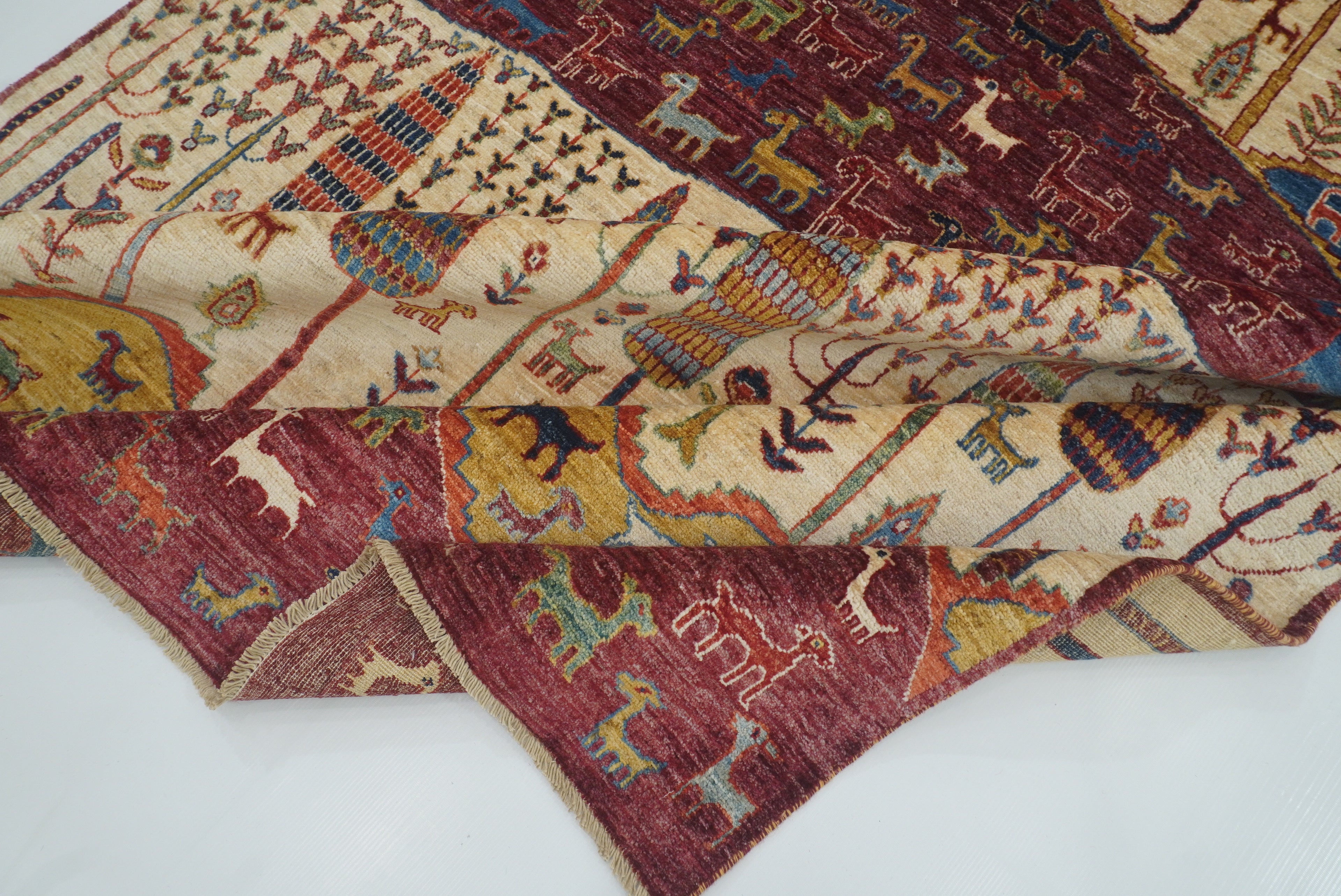 5'5"x8' Gabbeh Burgundy Hand-Knotted Afghan Wool Tree of Life Rug - Yildiz Rugs