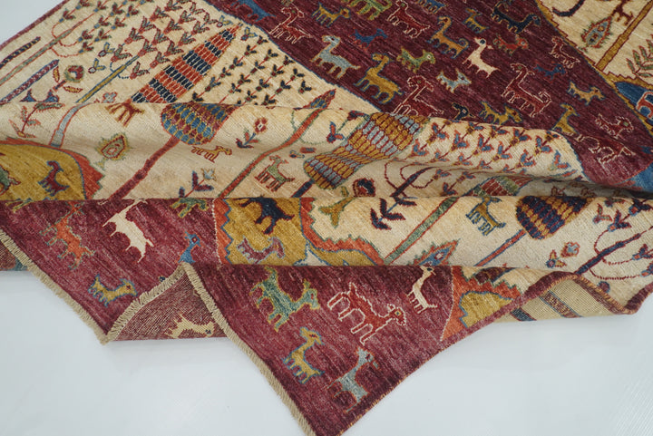 5'5"x8' Gabbeh Burgundy Hand-Knotted Afghan Wool Tree of Life Rug - Yildiz Rugs