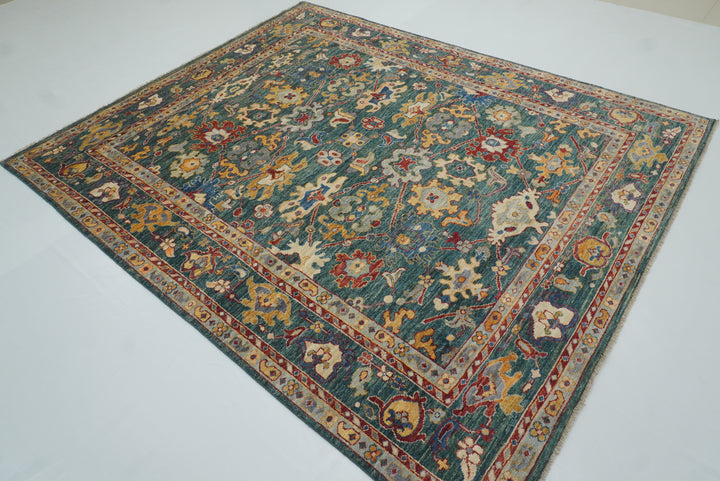 8x10 Green Oushak Hand-Knotted Wool Oriental Rug - Yildiz Rugs