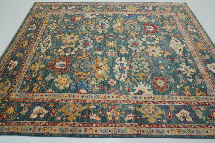 8x10 Green Oushak Hand-Knotted Wool Oriental Rug - Yildiz Rugs