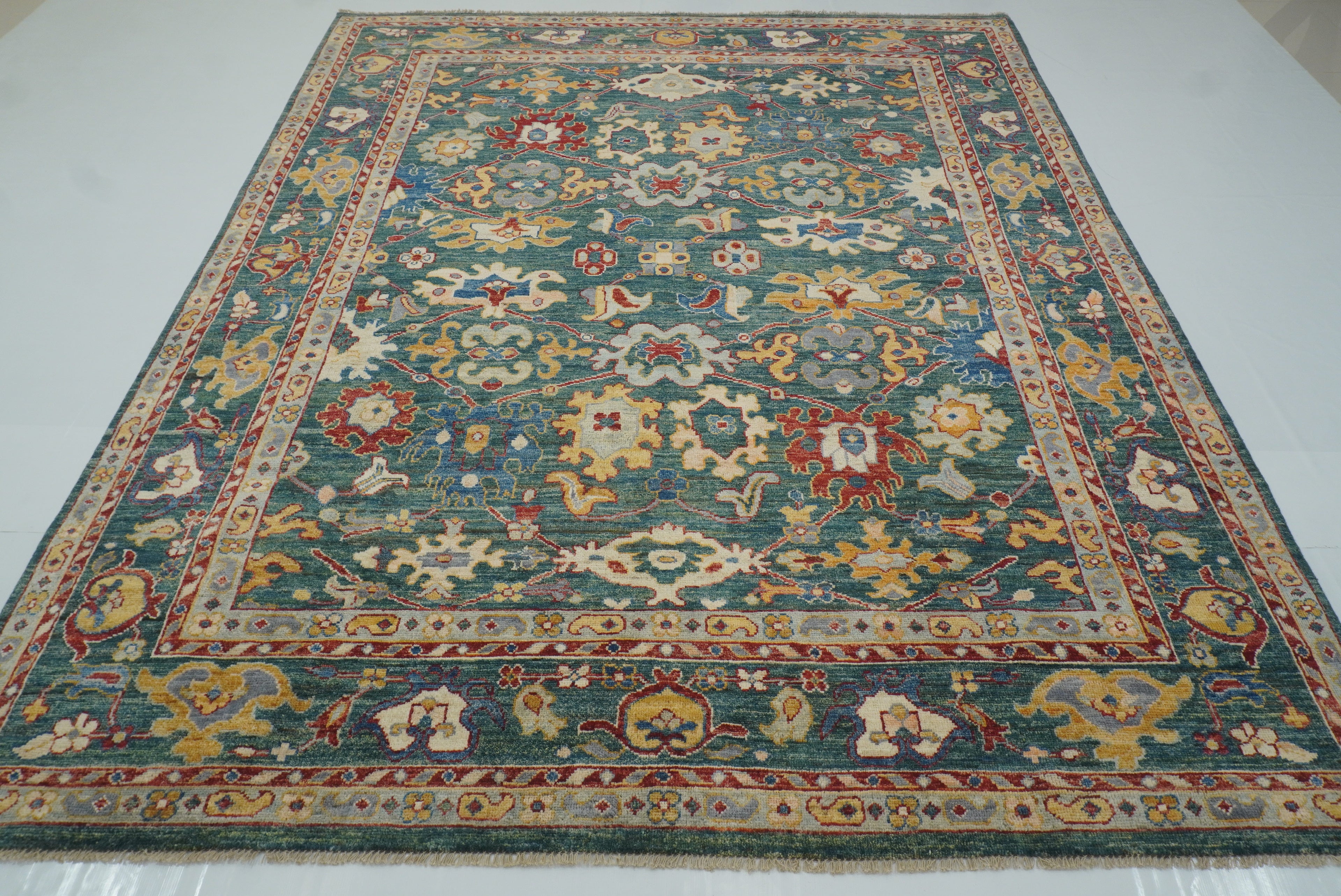 8x10 Green Oushak Hand-Knotted Wool Oriental Rug - Yildiz Rugs