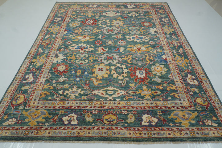 8x10 Green Oushak Hand-Knotted Wool Oriental Rug - Yildiz Rugs