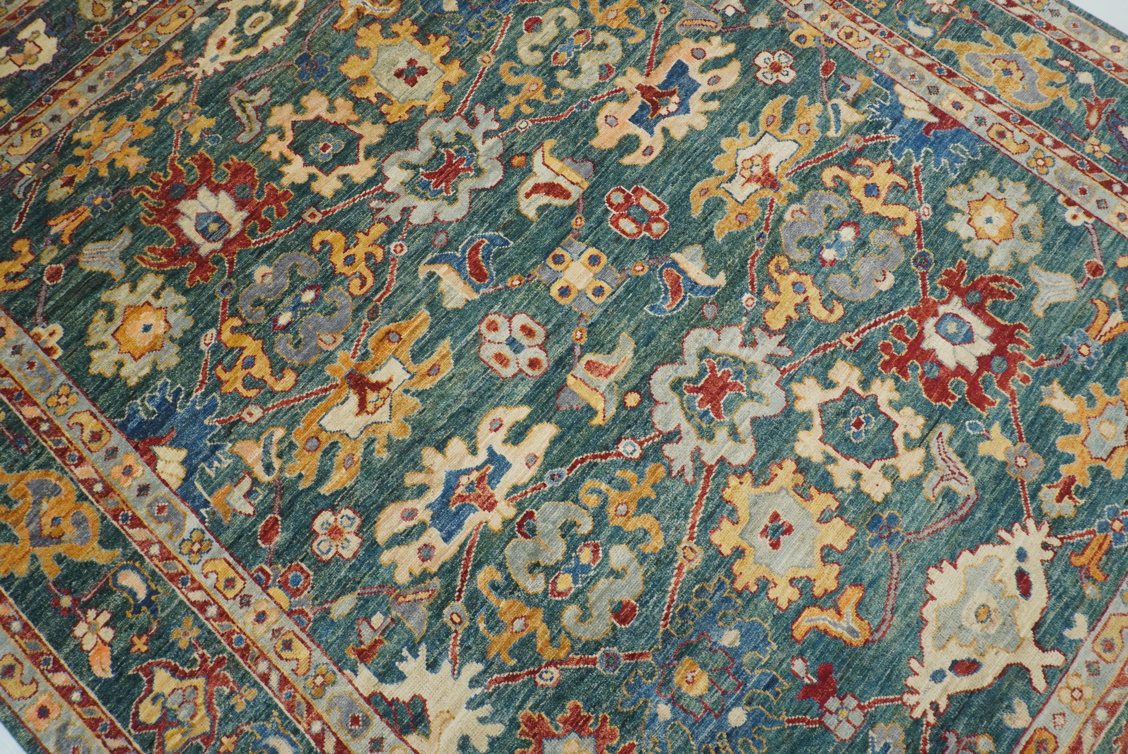 8x10 Green Oushak Hand-Knotted Wool Oriental Rug - Yildiz Rugs