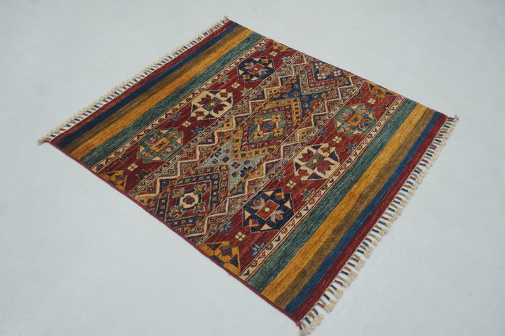 3x3 Red Tribal Square Afghan Rug