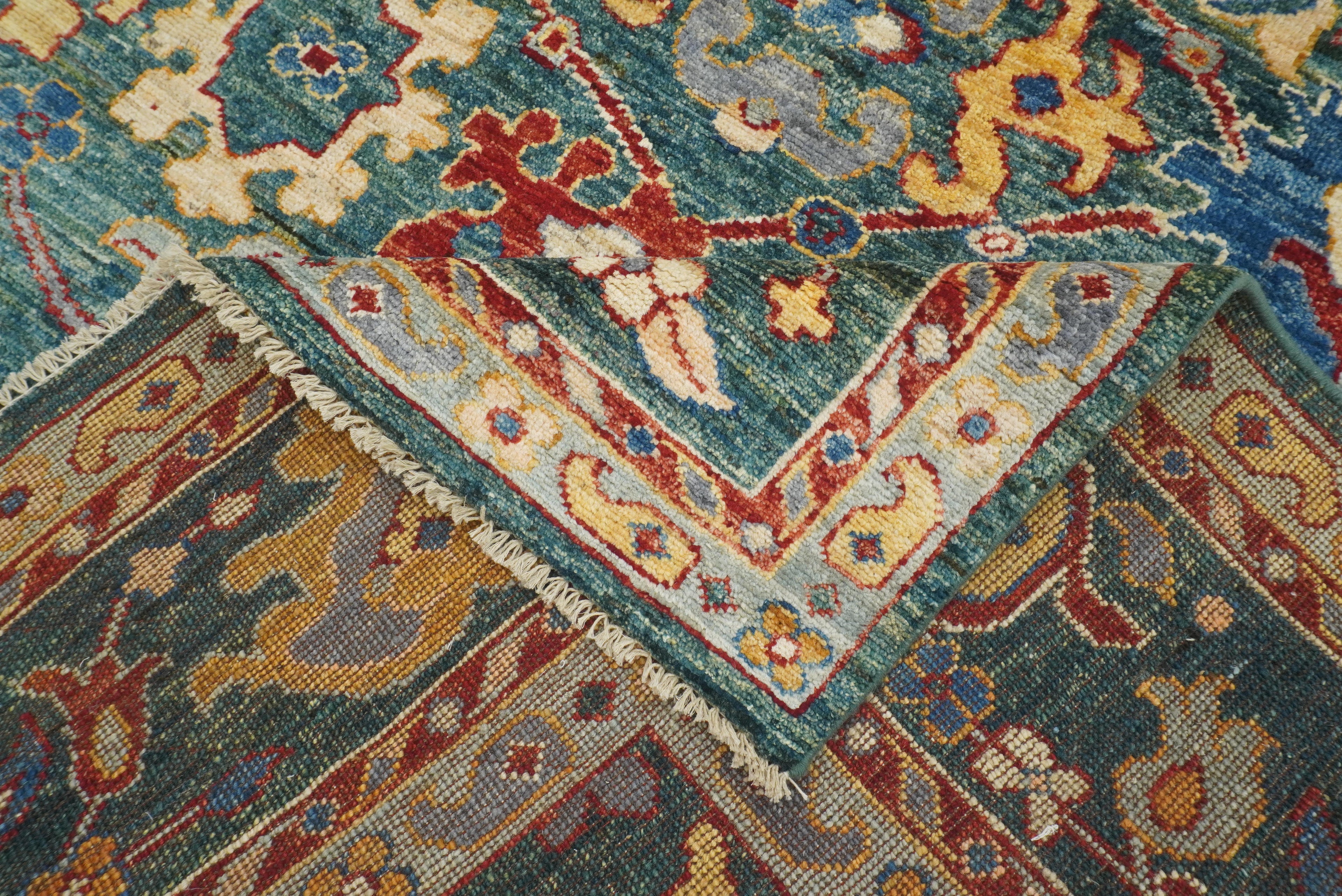 8x10 Green Oushak Hand-Knotted Wool Oriental Rug - Yildiz Rugs
