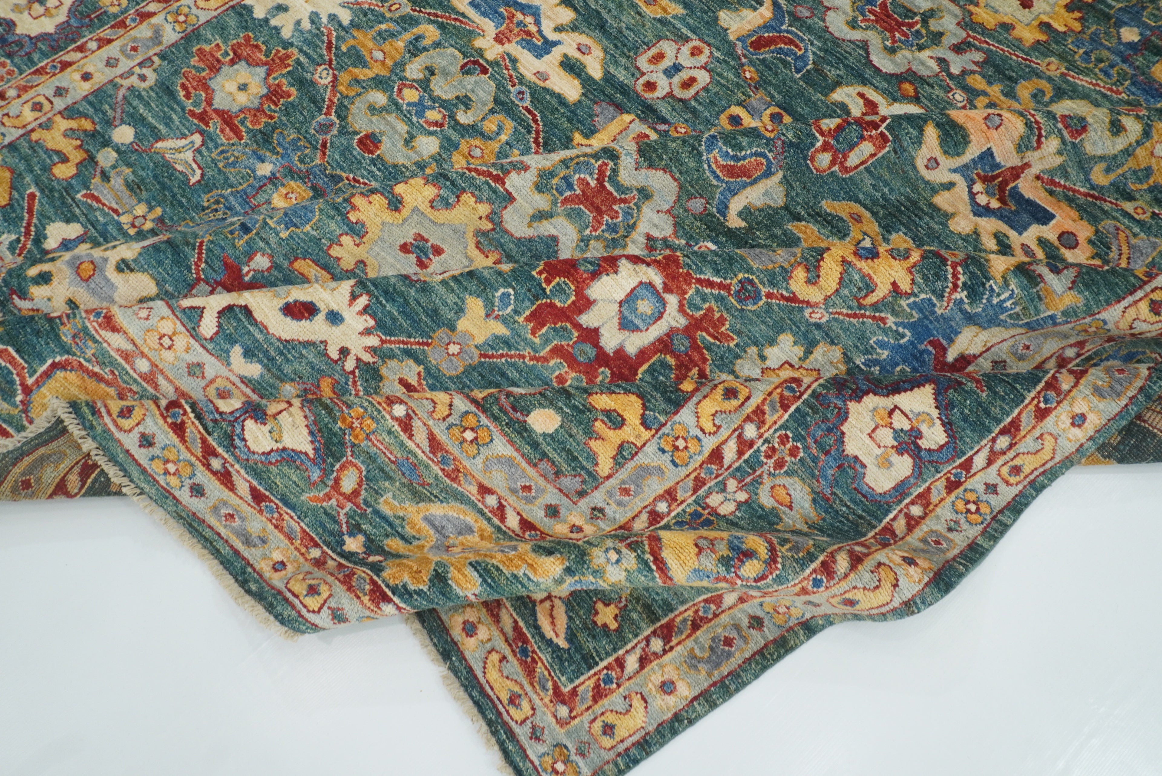 8x10 Green Oushak Hand-Knotted Wool Oriental Rug - Yildiz Rugs