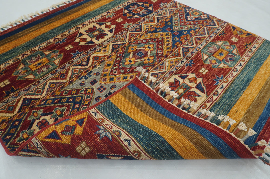 3x3 Red Tribal Square Afghan Rug