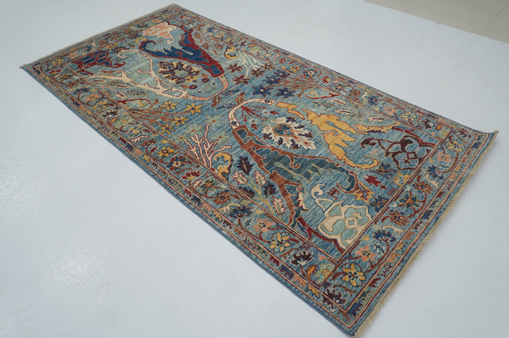 4x8 Blue Bidjar Afghan Hand knotted Oriental Wide Runner Rug - Yildiz Rugs