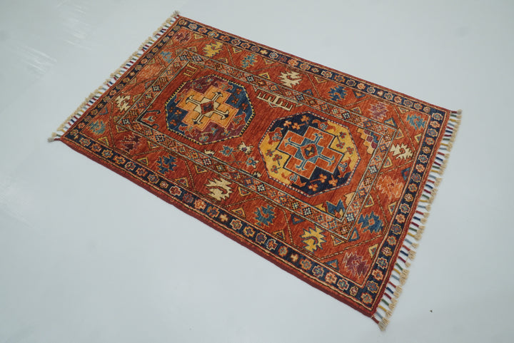 3x4 Red Ersari Hand Knotted Afghan Wool Oriental Rug - Yildiz Rugs