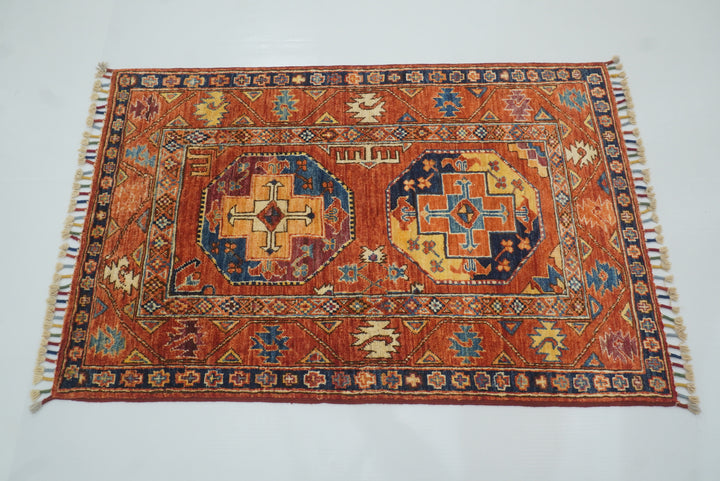 3x4 Red Ersari Hand Knotted Afghan Wool Oriental Rug - Yildiz Rugs