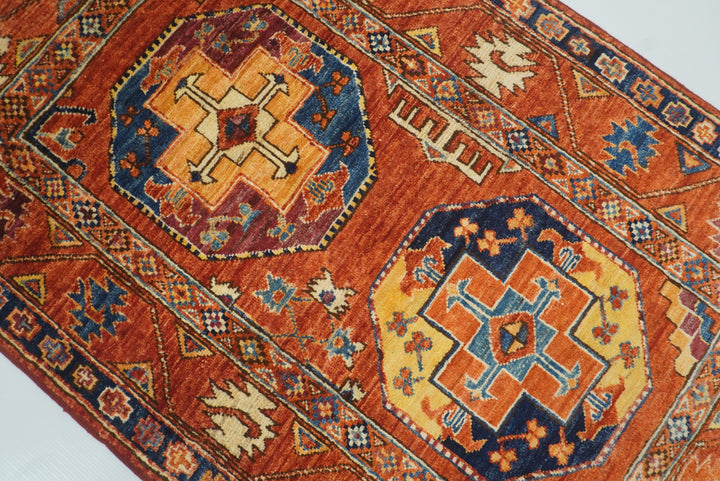 3x4 Red Ersari Hand Knotted Afghan Wool Oriental Rug - Yildiz Rugs