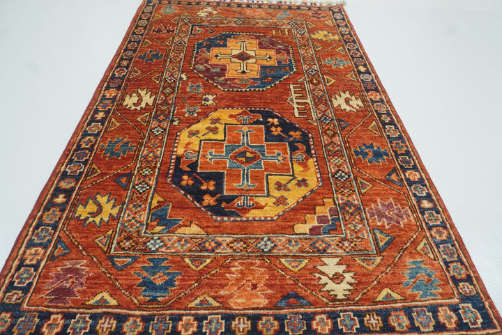 3x4 Red Ersari Hand Knotted Afghan Wool Oriental Rug - Yildiz Rugs