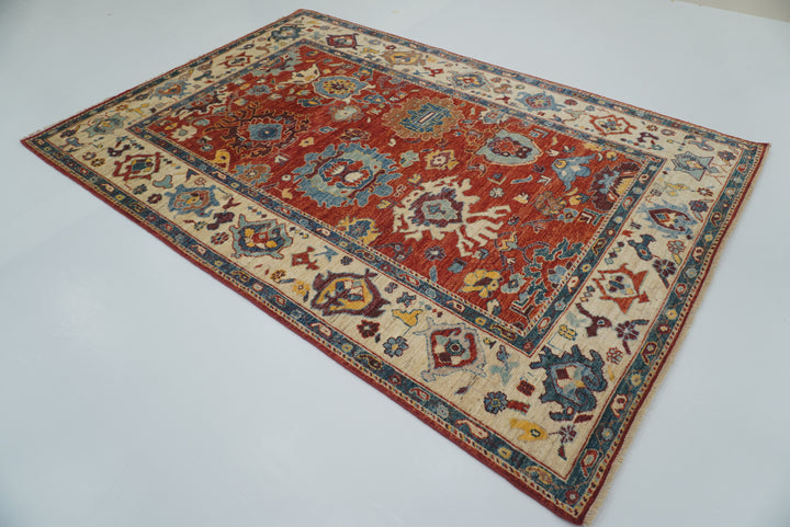 6x9 Rusty Red Oushak Hand-Knotted Wool Oriental Rug - Yildiz Rugs