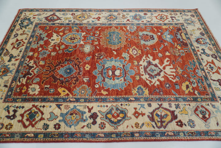 6x9 Rusty Red Oushak Hand-Knotted Wool Oriental Rug - Yildiz Rugs