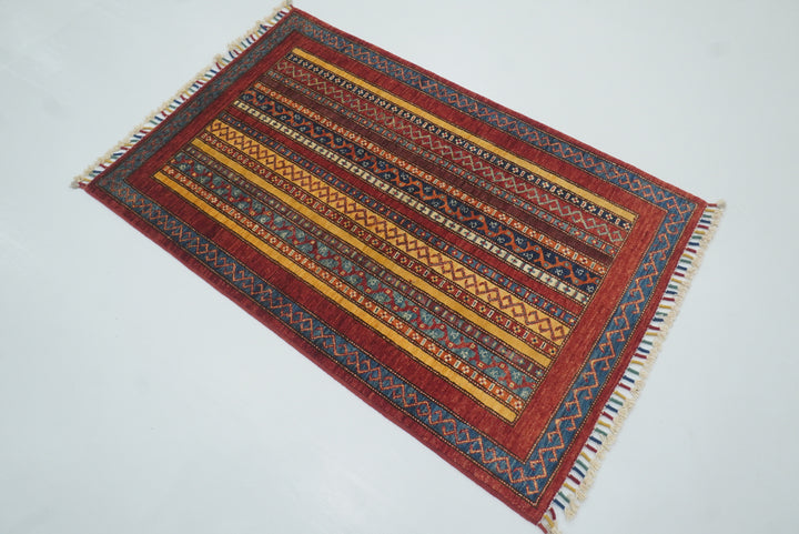 3x4 Red Turkish Style Hand knotted Wool Rug - Yildiz Rugs