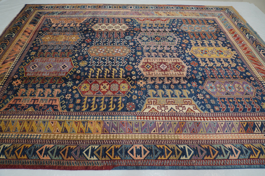 9x12 Navy Blue Samarkand Afghan Hand Knotted Tribal Baluch Rug