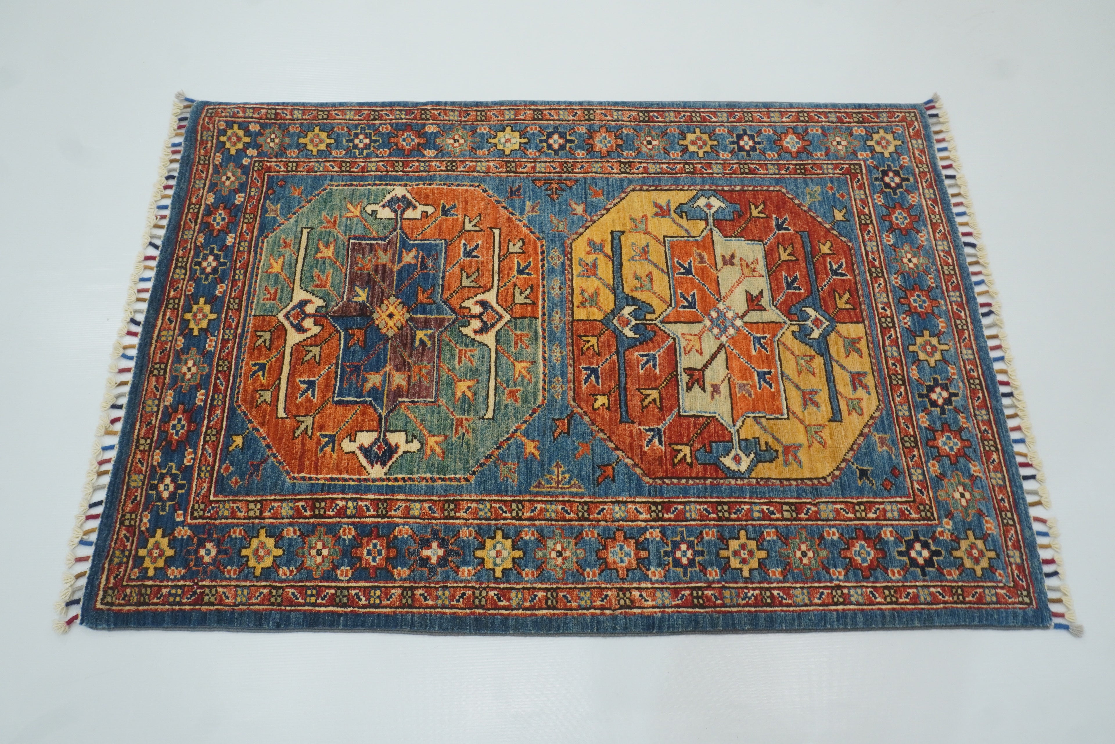3x4 Blue Afghan Ersari Hand-Knotted Wool Oriental Rug - Yildiz Rugs