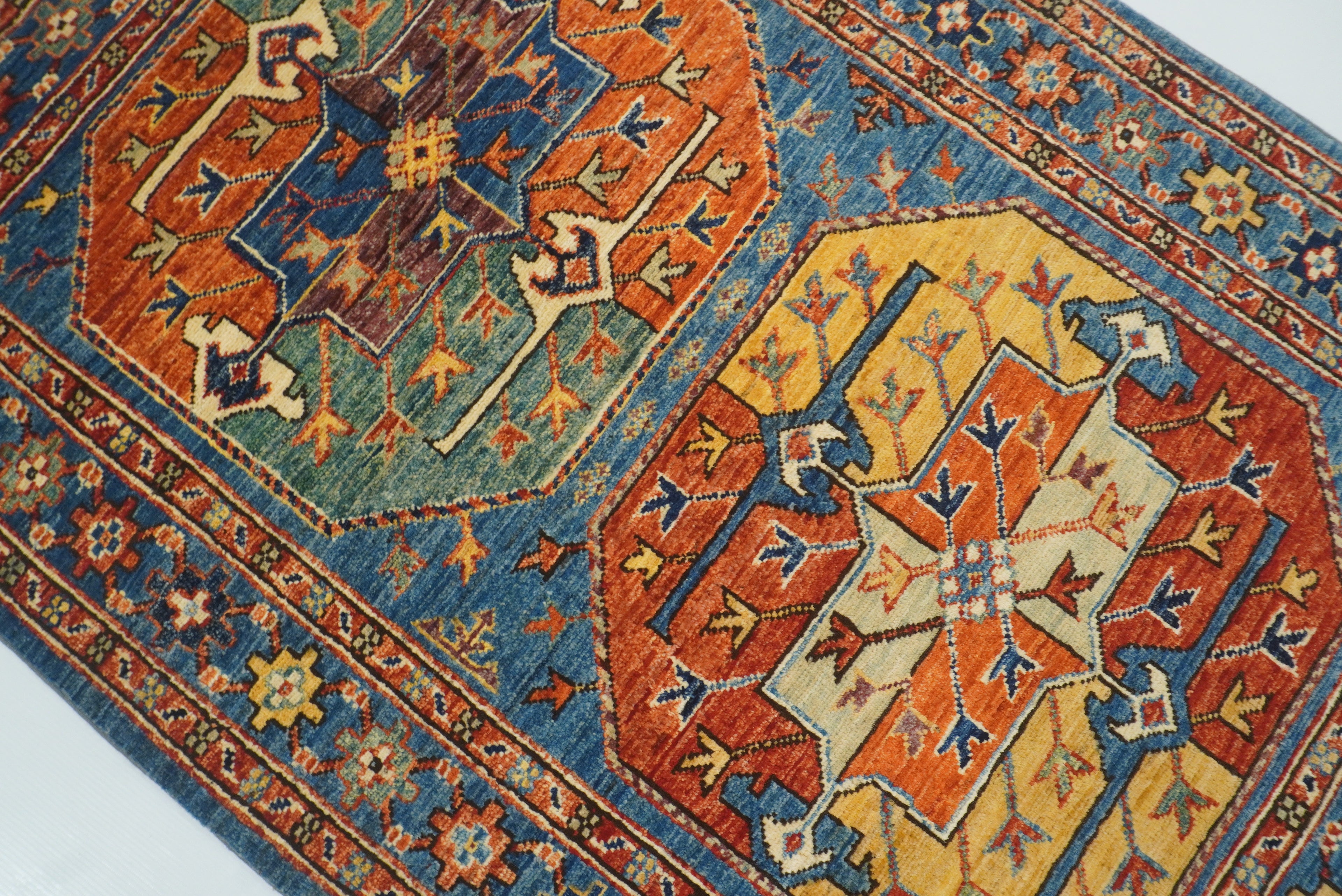 3x4 Blue Afghan Ersari Hand-Knotted Wool Oriental Rug - Yildiz Rugs