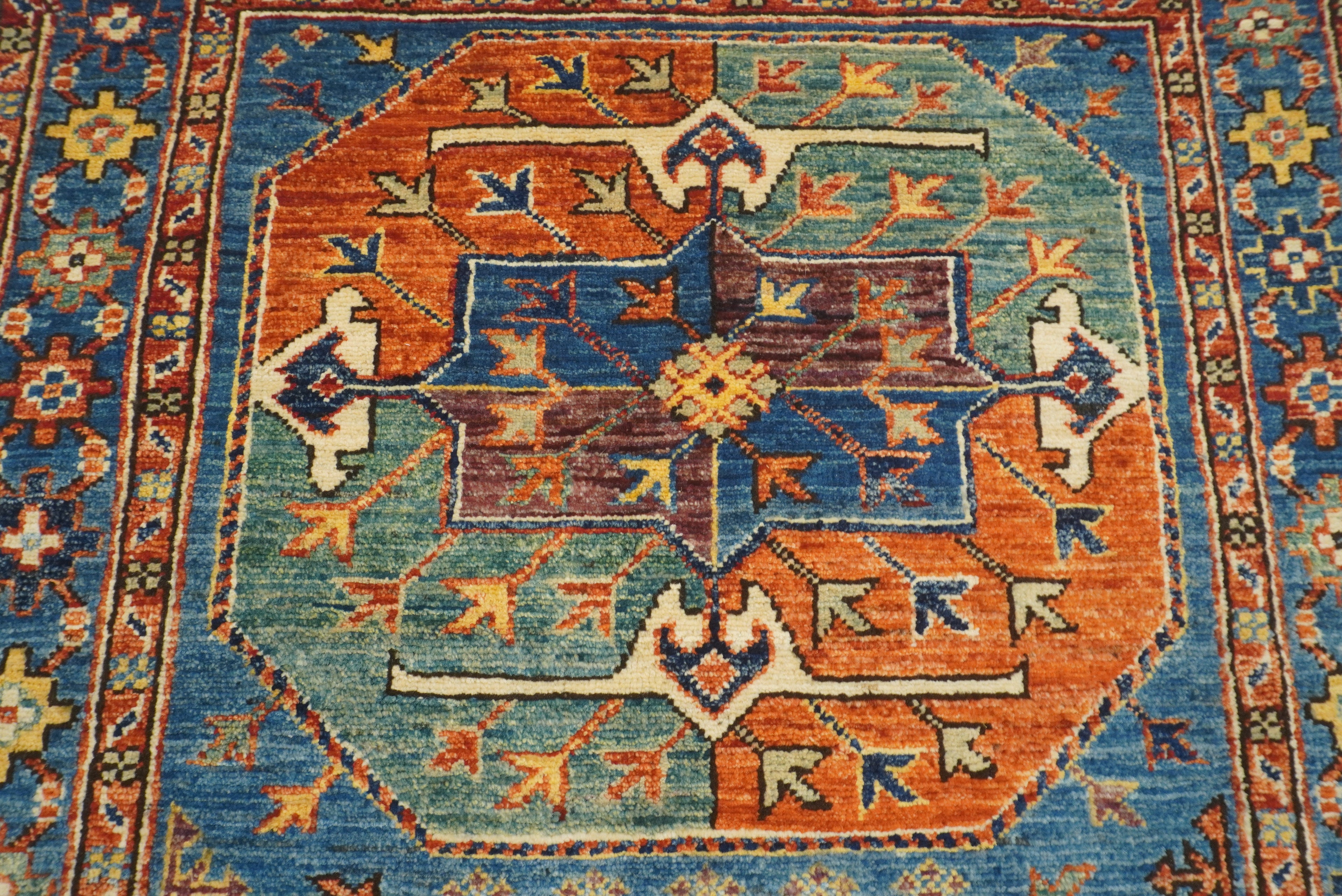 3x4 Blue Afghan Ersari Hand-Knotted Wool Oriental Rug - Yildiz Rugs