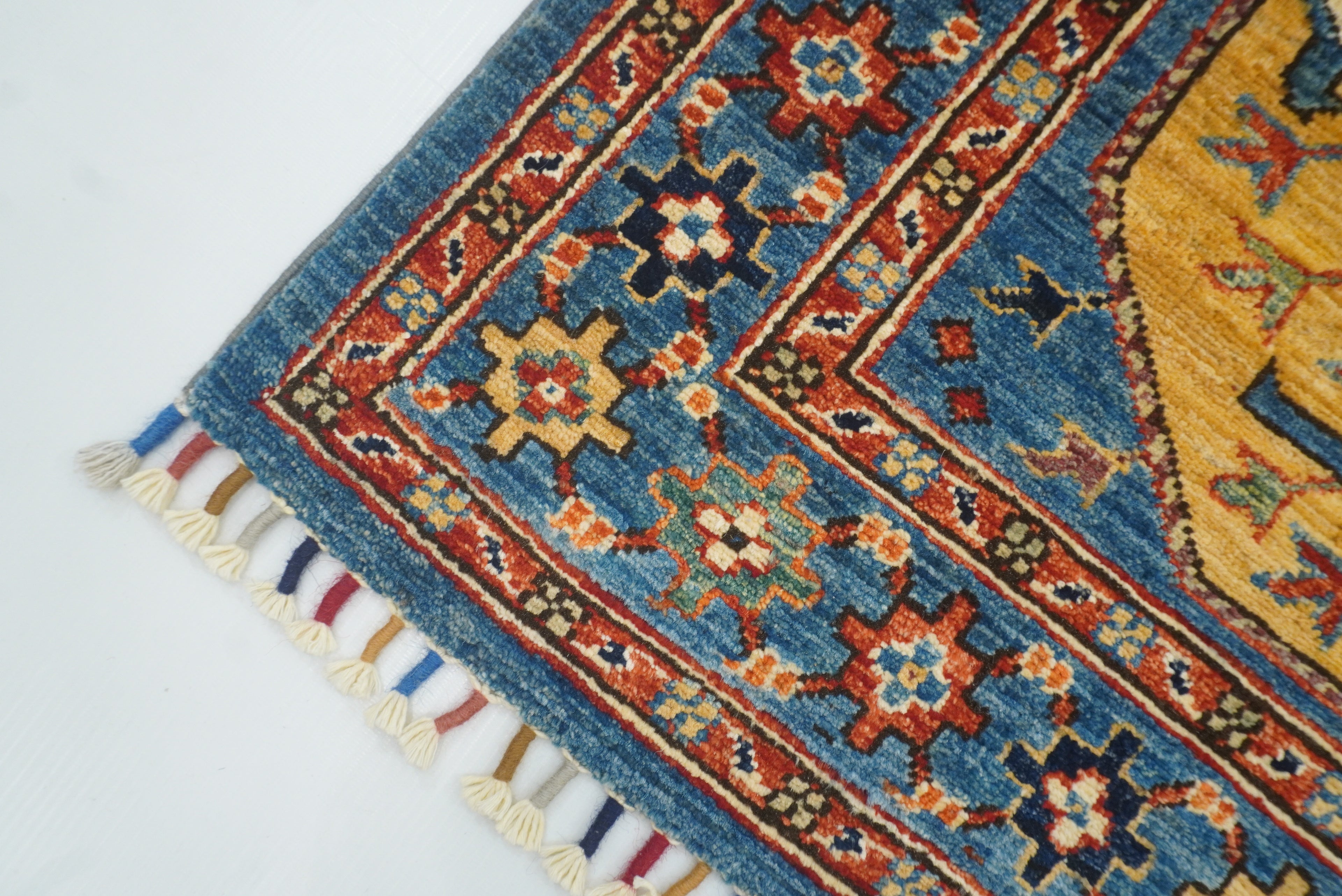 3x4 Blue Afghan Ersari Hand-Knotted Wool Oriental Rug - Yildiz Rugs