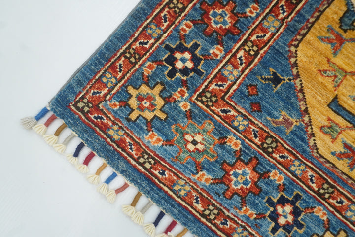 3x4 Blue Afghan Ersari Hand-Knotted Wool Oriental Rug - Yildiz Rugs