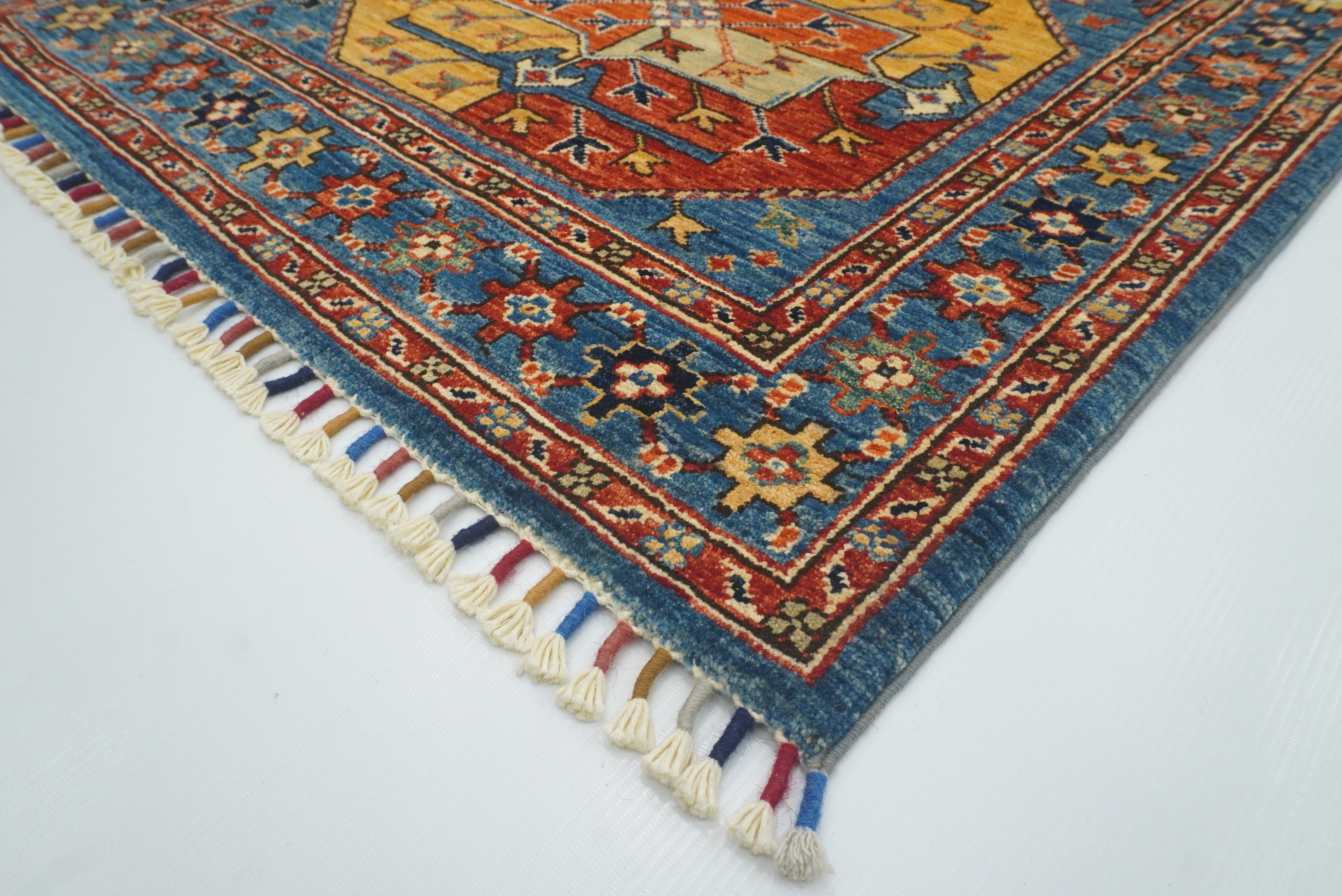 3x4 Blue Afghan Ersari Hand-Knotted Wool Oriental Rug - Yildiz Rugs