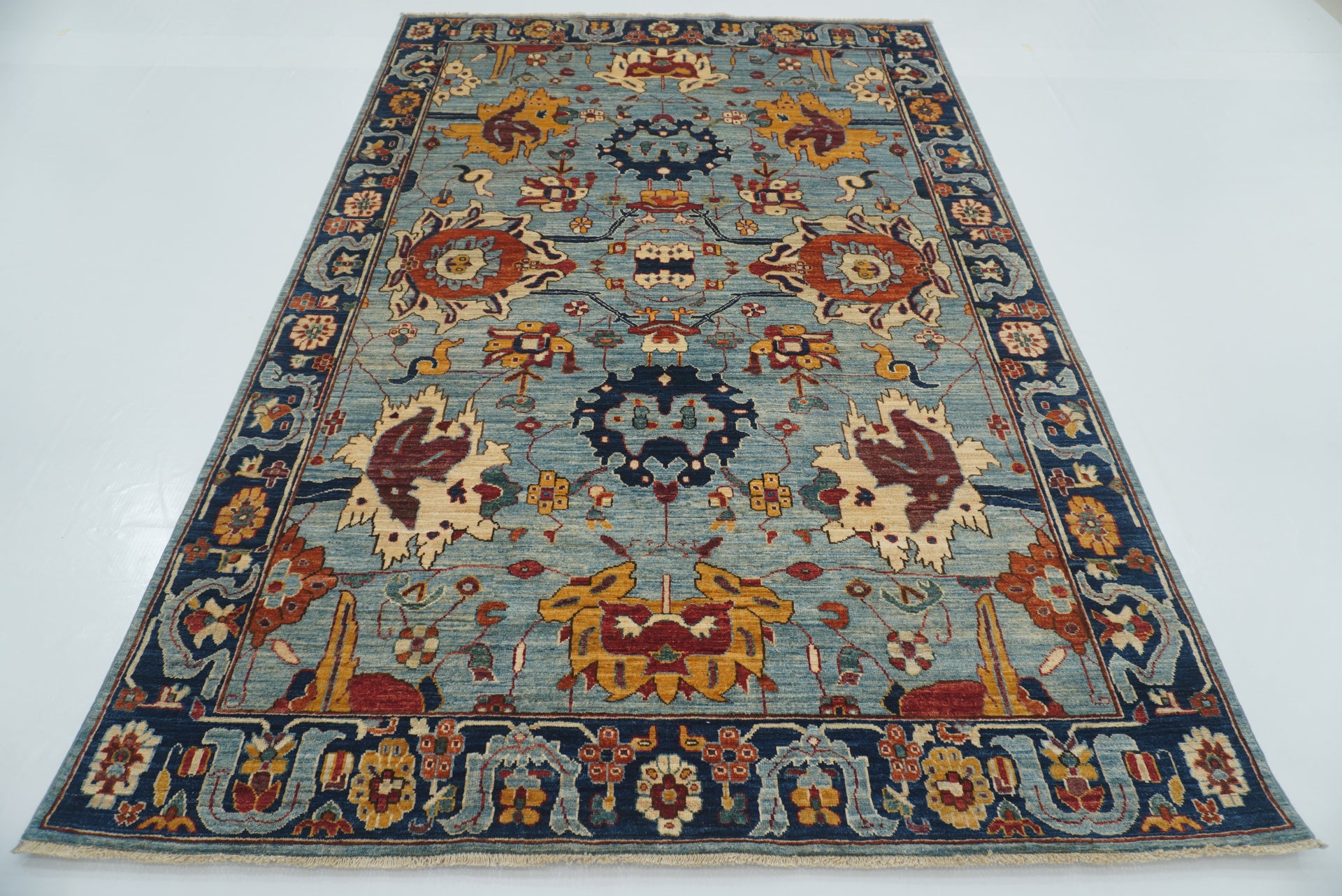 6x9 Blue Heriz Afghan Hand-Knotted Oriental Rug - Yildiz Rugs