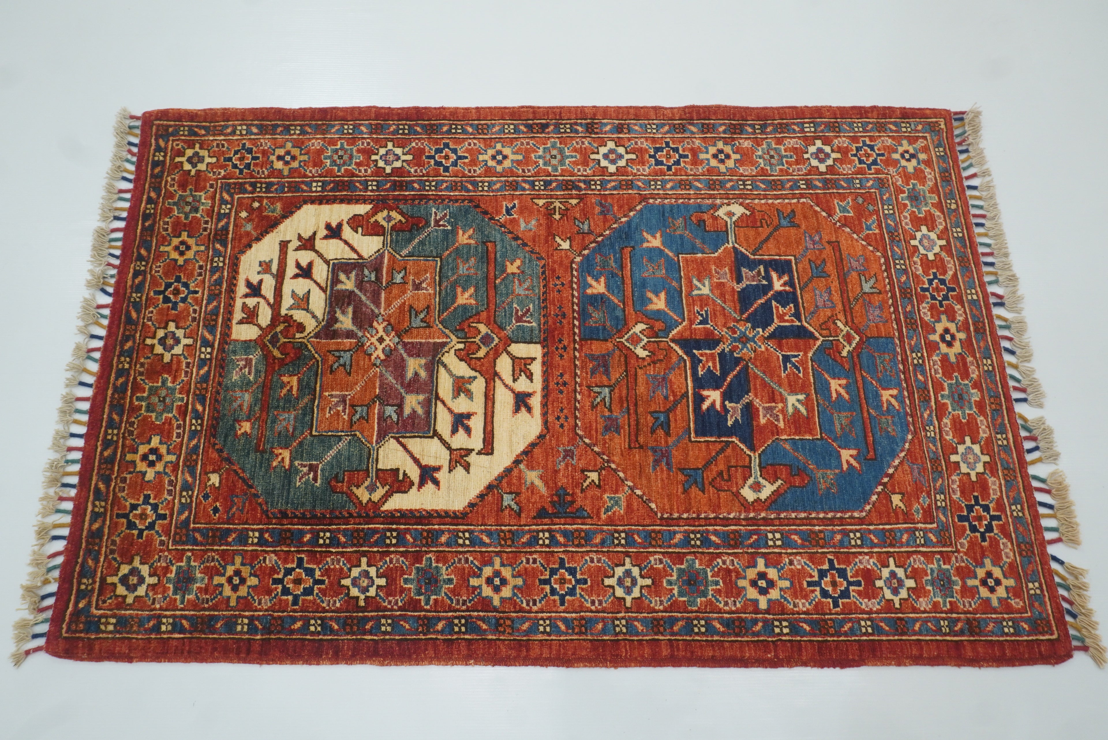 3x4 Red Ersari Hand Knotted Afghan Wool Oriental Rug - Yildiz Rugs