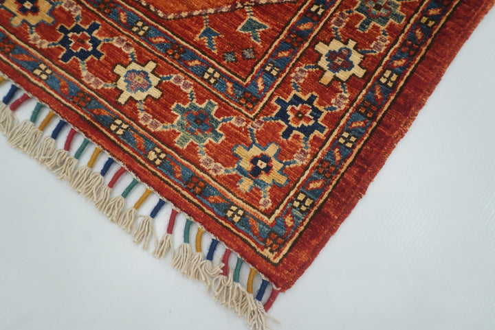 3x4 Red Ersari Hand Knotted Afghan Wool Oriental Rug - Yildiz Rugs