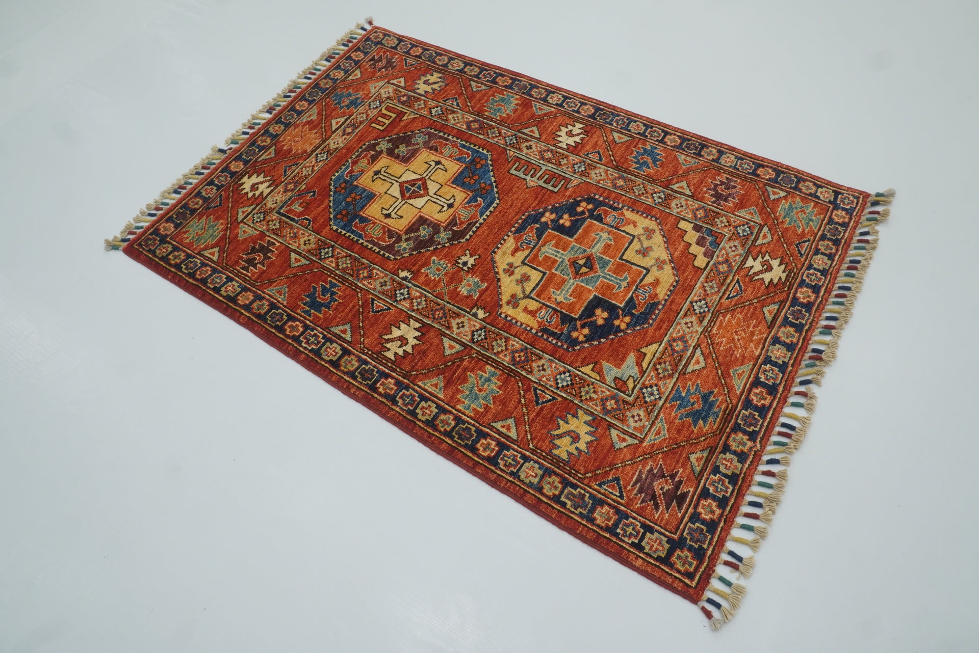 3x4 Red Ersari Hand Knotted Afghan Wool Oriental Rug - Yildiz Rugs