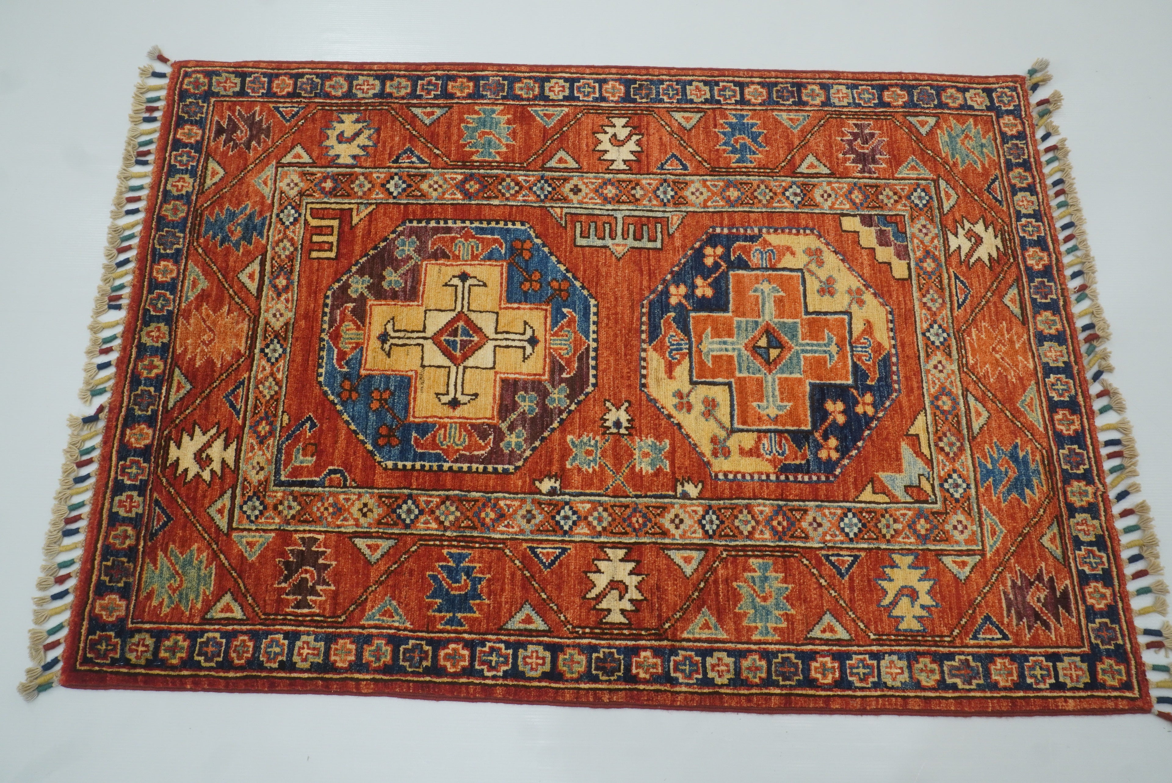 3x4 Red Ersari Hand Knotted Afghan Wool Oriental Rug - Yildiz Rugs