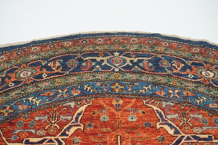 9x9 Red Round Bidjar Afghan Hand knotted Natural Dye Wool Circle Rug